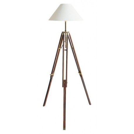 Marineshop - Lampe Trépieds en bois et laiton - H: 166/187cm