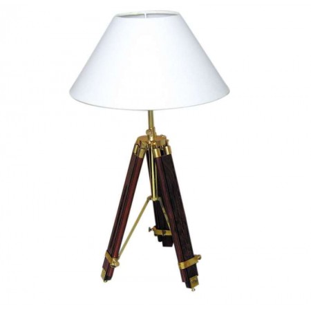 Marineshop - Lampe Trépied en bois et laiton - H: 43/83,5cm