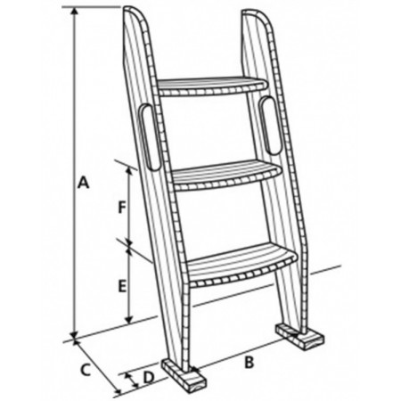 Descente d'escalier en teck - 3 marches - Dimensions - Marineshop