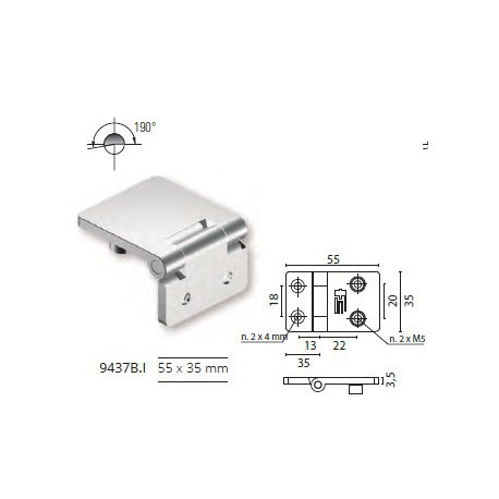 Charnière à fil inox 55x35 mm - Marineshop