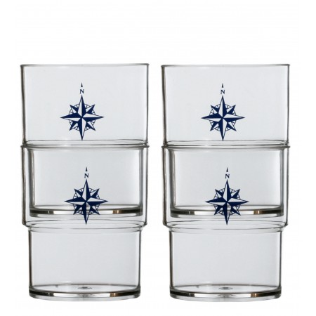 6 Verres empilables motif Rose des vents