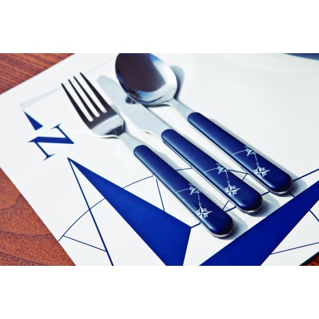 Set de 24 couverts de table bleus motif Rose des vents