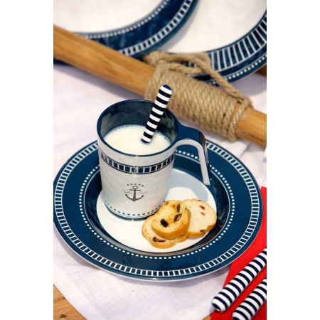 6 Assiettes à dessert rondes motif Ancre