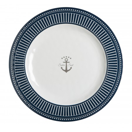 6 Assiettes plates rondes motif Ancre