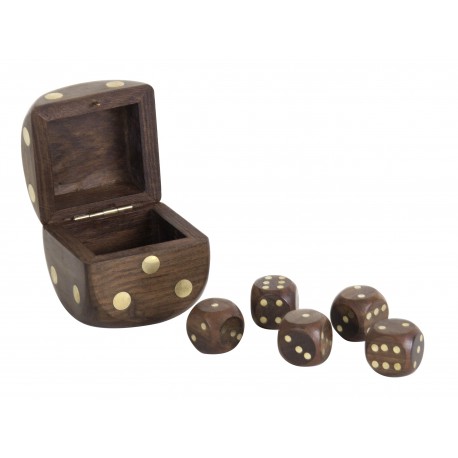 Boite carrée du jeu des 5 dés - Palissandre et laiton - Marineshop