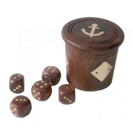 Boîte cylindrique du jeu des 5 dés - Palissandre et laiton - Marineshop