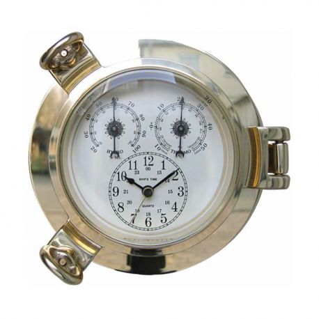 Horloge Hublot  Thermo- et Hygromètre  laiton dia 14cm