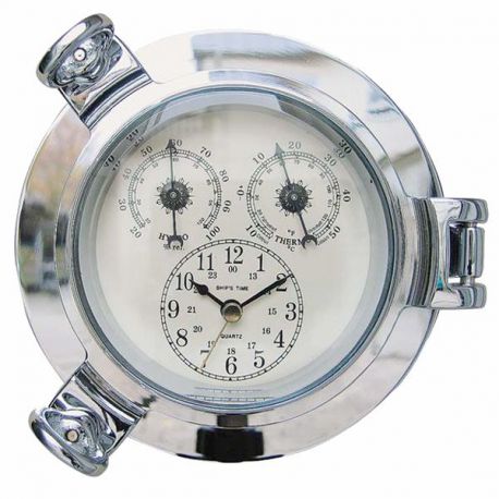 Horloge Hublot  Thermo- et Hygromètre  chromé dia 14cm