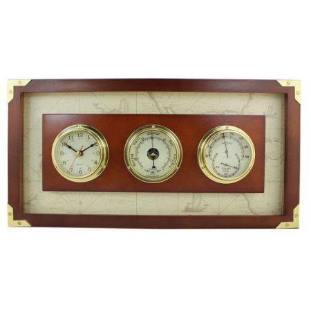 Horloge  baromètre & hygromètre encadrée  laiton