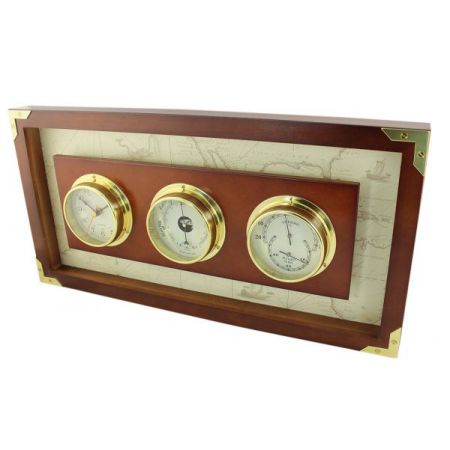 Horloge  baromètre & hygromètre encadrée  laiton