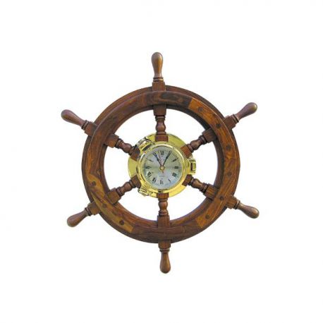 Horloge sur barre à roue  bois/laiton  mouvement à quartz Ø: 45cm