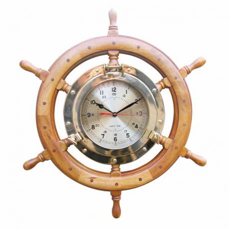Horloge dans barre à roue  bois/laiton  mouvement à quartz Ø: 62cm