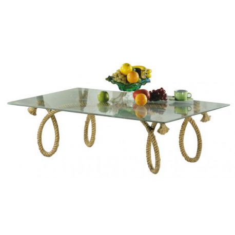 Table - Corde avec plateau en verre  H: 37 5cm