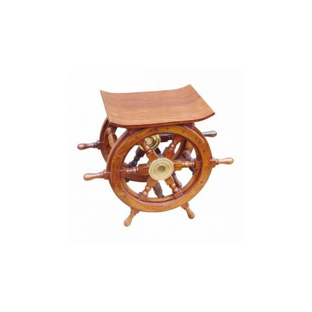 Tabouret et table barre à roue - Bois et laiton - Marineshop