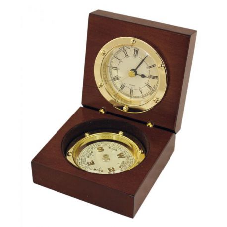 Horloge & Boussole avec boîte en bois