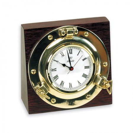 Horloge hublot de bureau sur bois - Laiton
