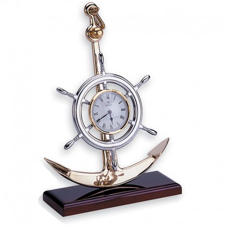 Horloge de table avec ancre en laiton poli - Marineshop.fr