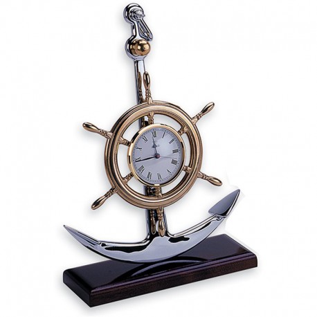 Horloge de table avec ancre en laiton chromé - Marineshop.fr